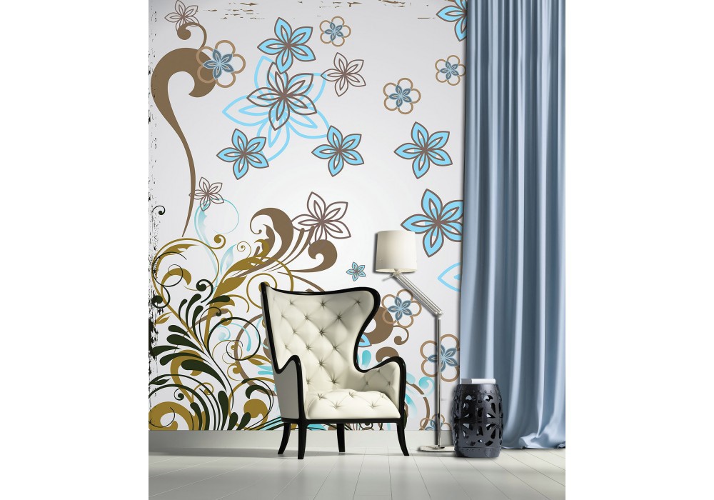Модные флизелиновые фотообои в зал 206x275 см Абстрактный Цветочный Узор (037VEA)+клей