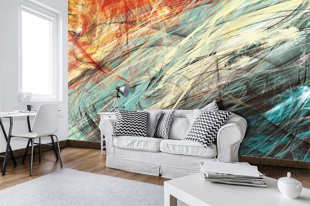 Сучасні флізелінові фотошпалери на стіну 312x219 см Абстракція різкі різнокольорові мазки фарби (10004VEXXL) +клей