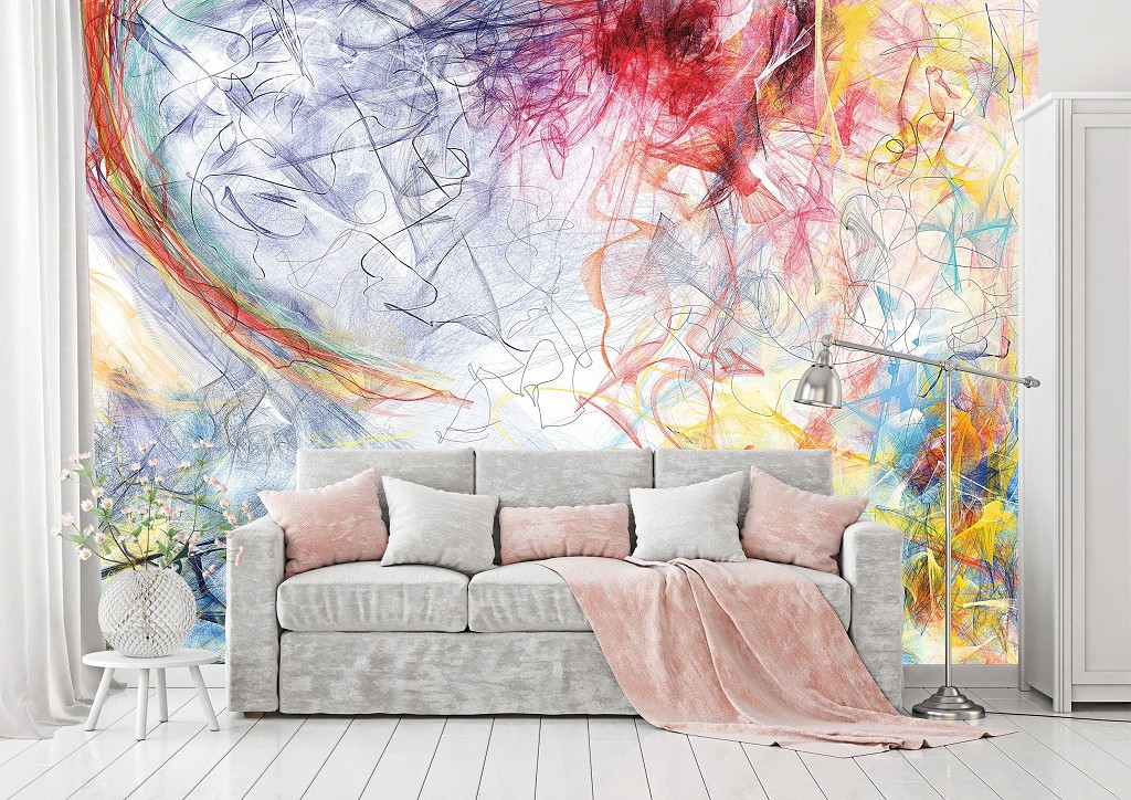 Флизелиновые фотообои в спальню 368x280 см Абстракция красками (10006V10) +клей