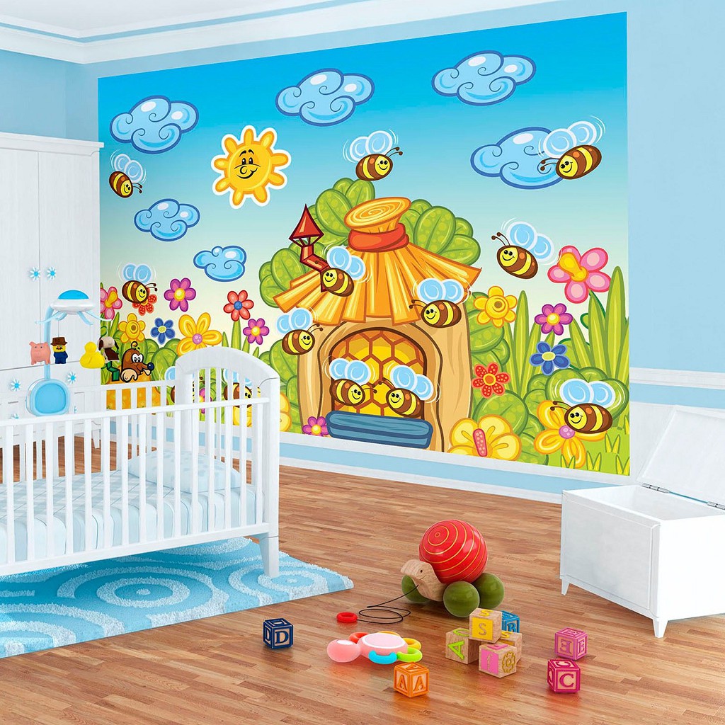 Флизелиновые фотообои в детскую 416x290 см Счастливые занятые пчелы (10008VEXXXXL) +клей