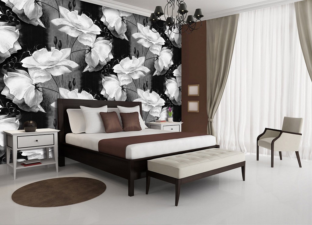 Розы флизелиновые фотообои 254x184 см Черно-белый цветочный узор (10030V4)+клей