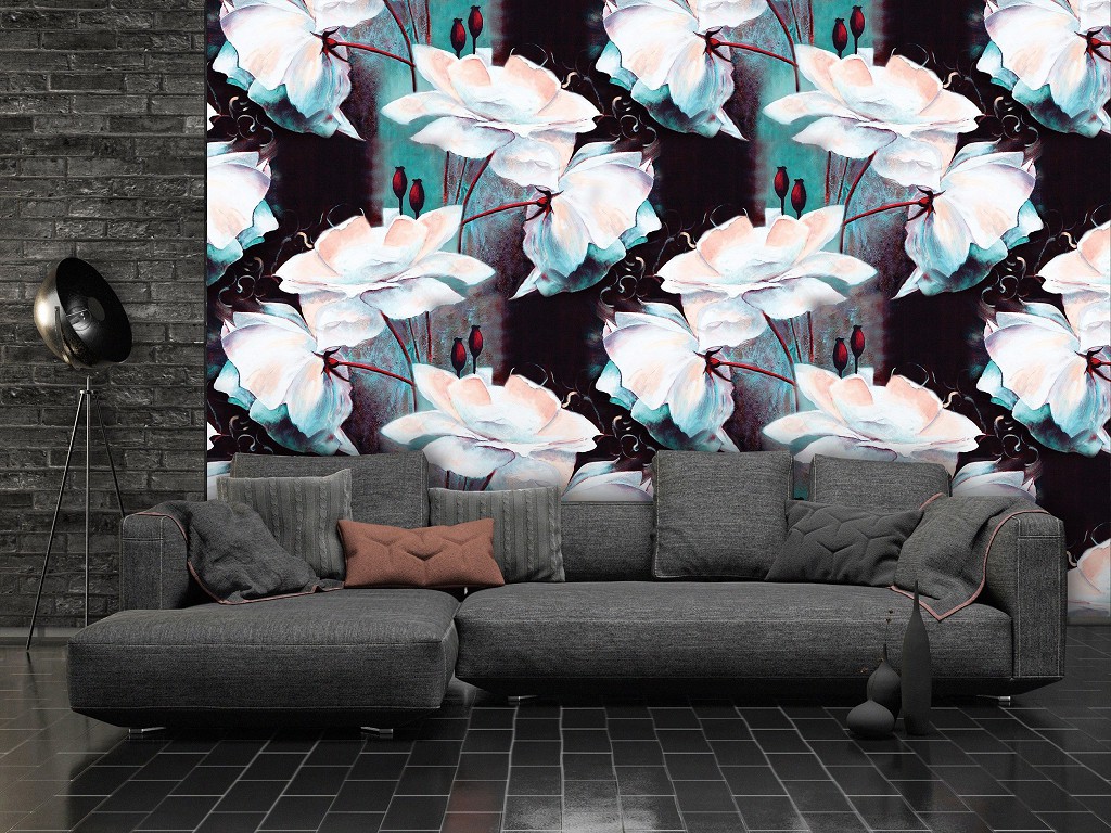 Красивые флизелиновые фотообои цветочный узор из белых роз (10031V)+клей