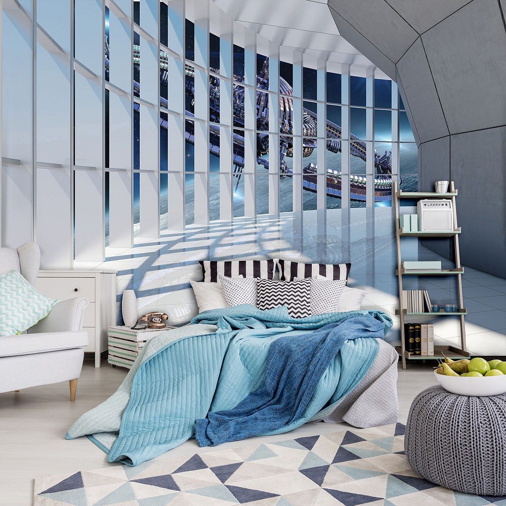 Зд флизелиновые фотообои 312x219 см Вид из окна на космическую станцию (10034VEXXL) +клей