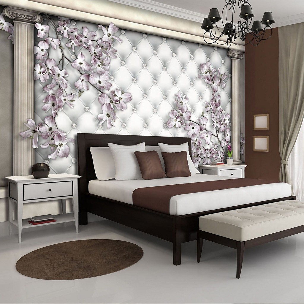 Фотообои 368x254 см Стеганый декор Колонны Цветы Алмазы (10038P8)+клей