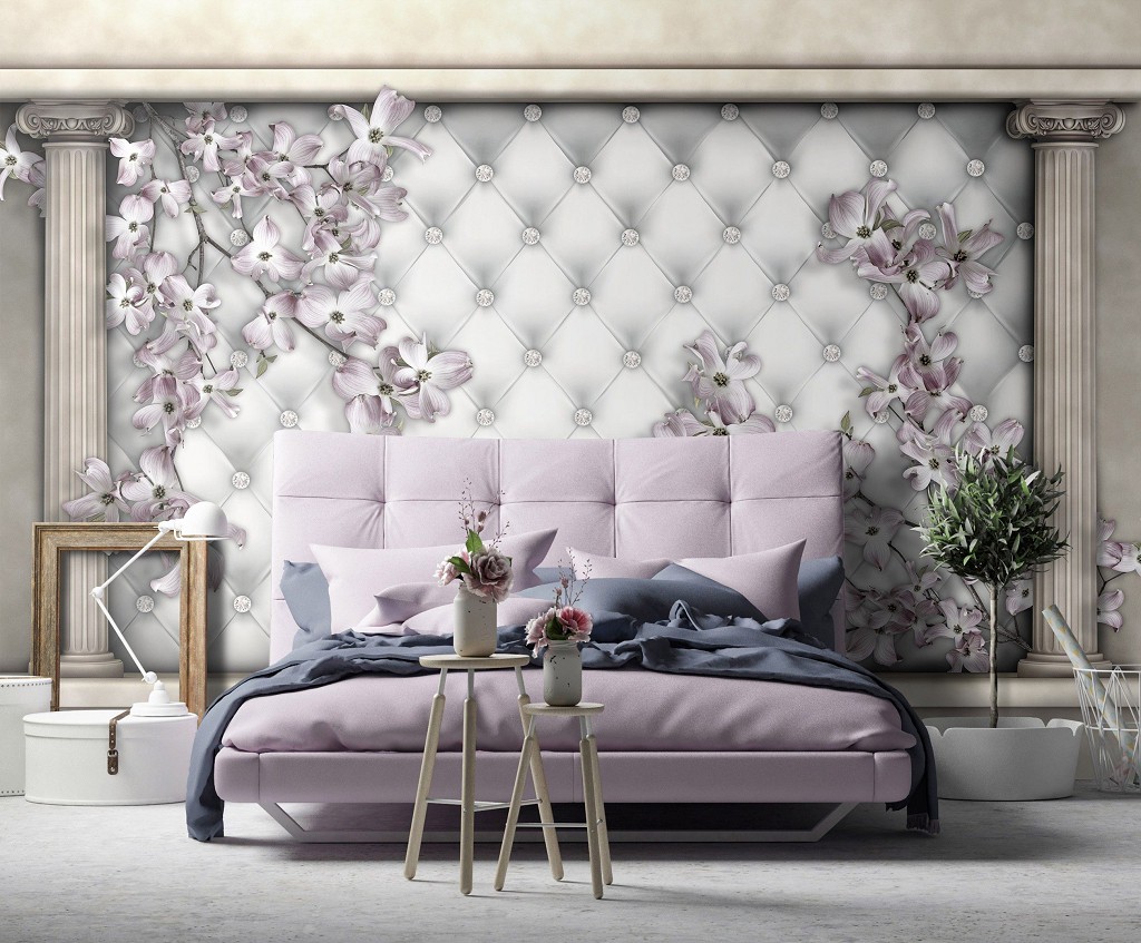 Флізелінові фотошпалери на стіні Стеганий декор Колони Квіти Алмази (10038V)+клей