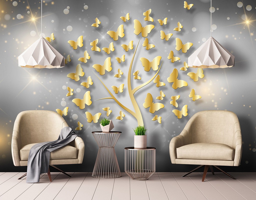 Флизелиновые фотообои искусство 416x290 см Золотое дерево на темно сером фоне (10062VEXXXXL) +клей