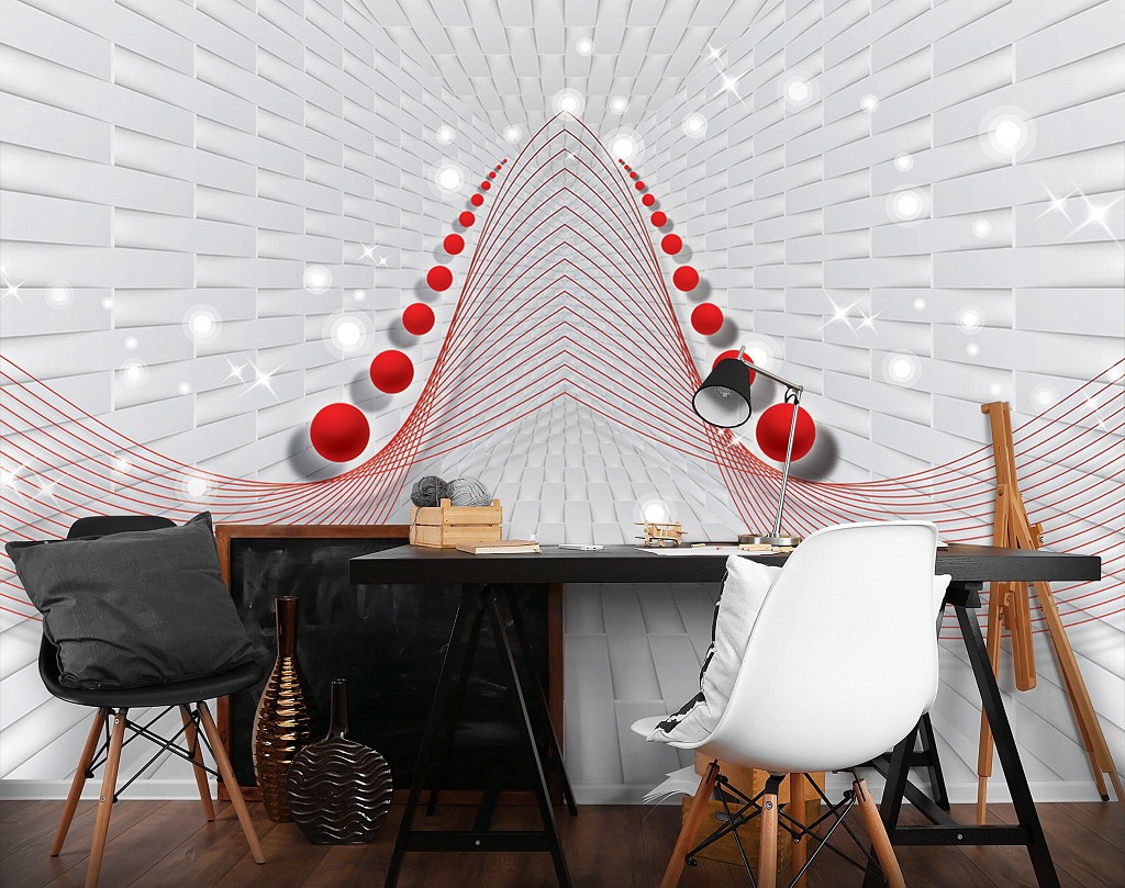 Флизелиновые фотообои на всю стену 416x290 см Абстракция белый туннель с красными шарами (10064VEXXXXL) +клей