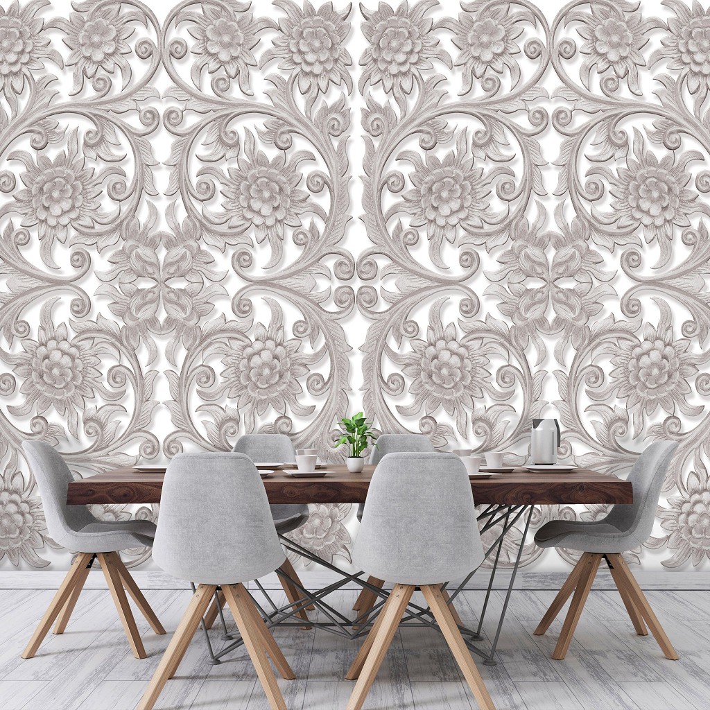 Квіти флізелінові фотошпалери 254x184 см Абстракція Барельєф Дерево Бохо Орнаменти (10065V4)+клей