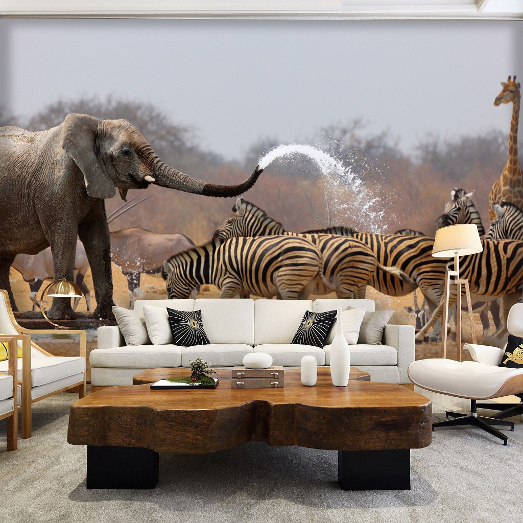 Красивая природа флизелиновые фотообои 416x254 см Сафари - Африканские животные на водопое (10093VEXXXL)+клей