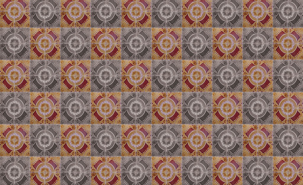 Флизелиновые фотообои с узорами 368x280 см Мозаика на плитке в шахматном порядке (10101V10) +клей