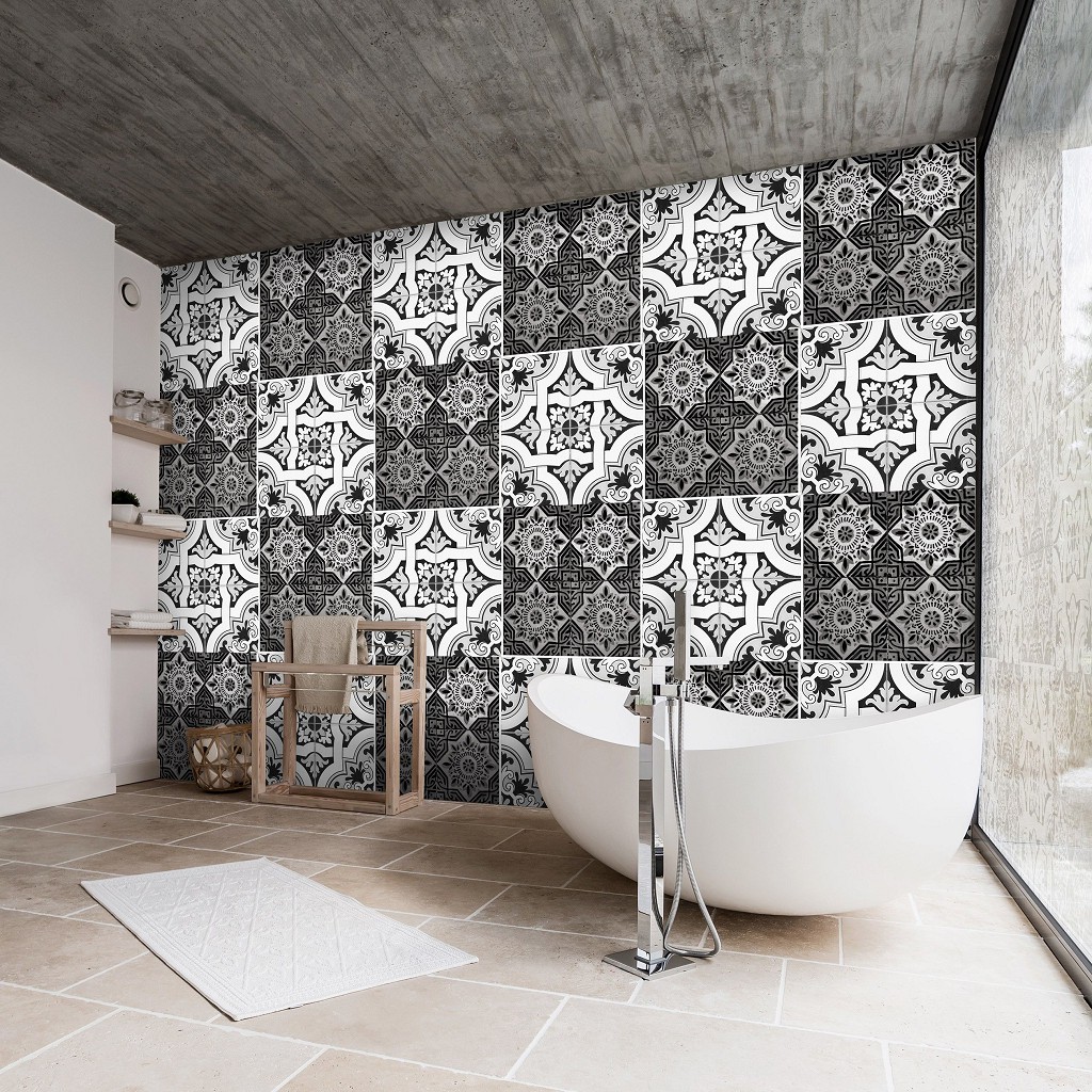 Абстрактные флизелиновые фотообои 460x300 см Мозаика в черно-белом цвете на плитке (10104V12) +клей