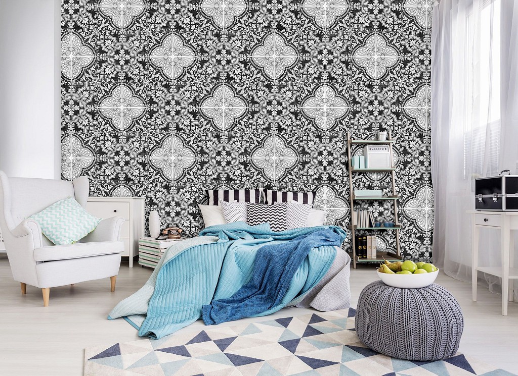 Флизелиновые фотообои геометрический узор 368x280 см Мозаика под плитку с узорами (10106V10) +клей