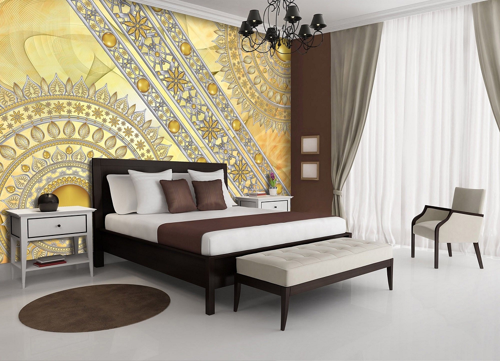 Абстракції флізелінові фотошпалери на стіні Жовті мандали Етнічний орнамент (10118V)+клей