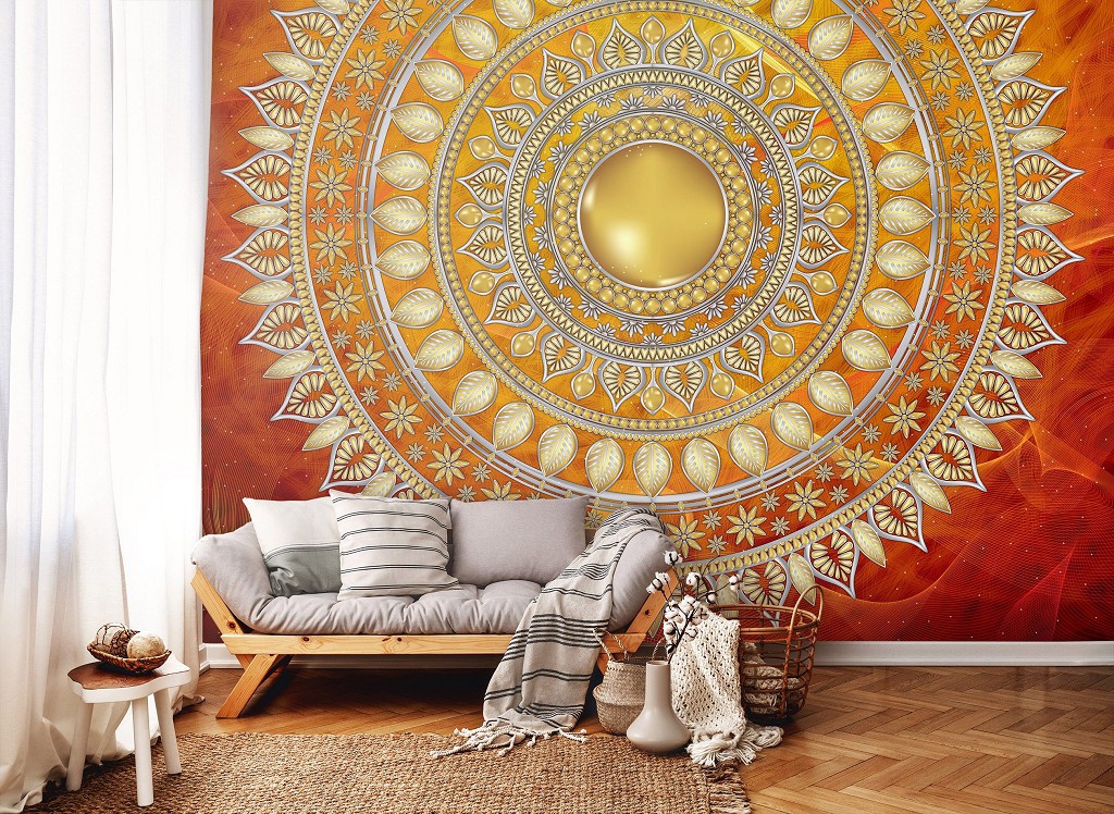 Флізелінові фотошпалери красиві східний стиль 416x254 см Мандала в червоному з візерунками (10120VEXXXL) +клей