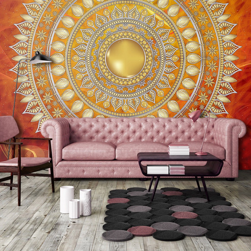 Флізелінові фотошпалери абстракції східний стиль 416x290 см Мандала в червоному з візерунками (10120VEXXXXL) +клей