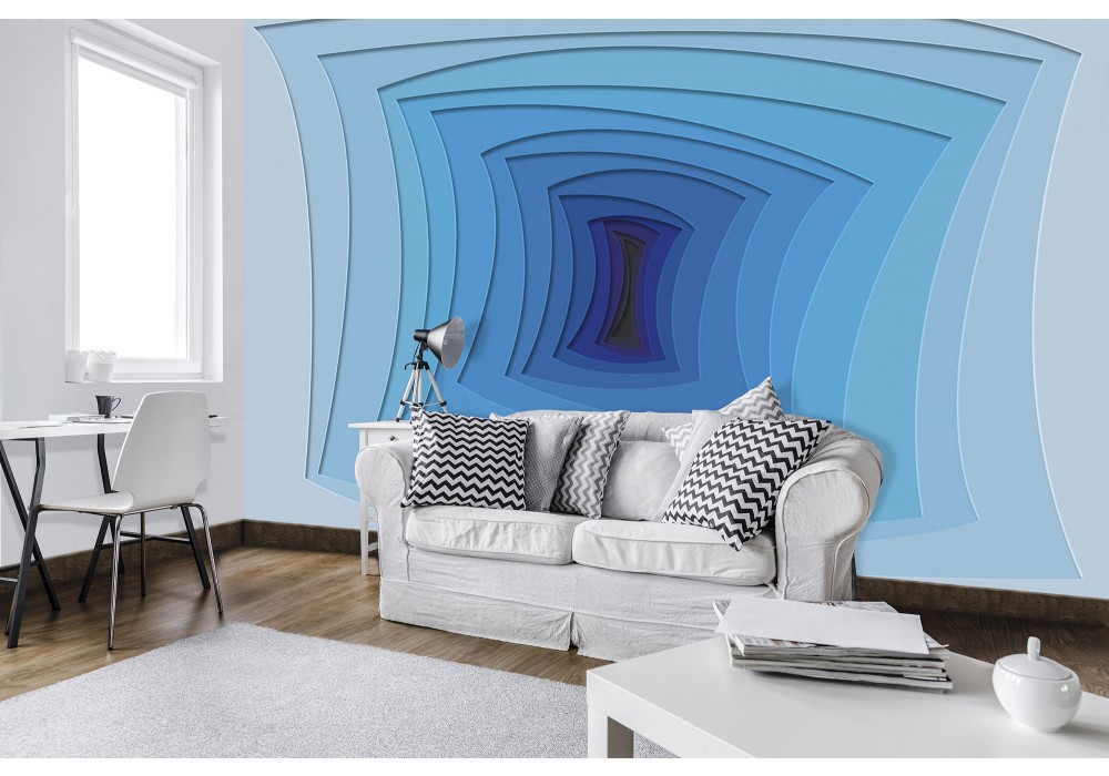 Флизелиновые фотообои на стену 3D Синий туннель Геометрическая Абстракция (10125V)+клей