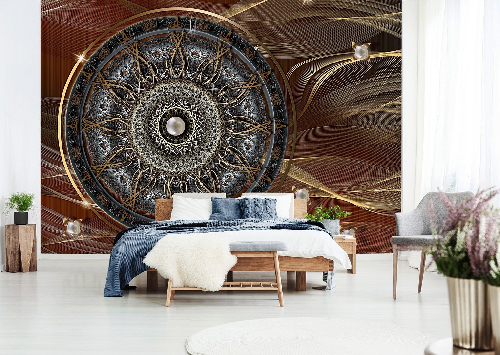 Флизелиновые фотообои абстракция восточный стиль 312x219 см Темная мандала на фоне с узорами (10126VEXXL) +клей