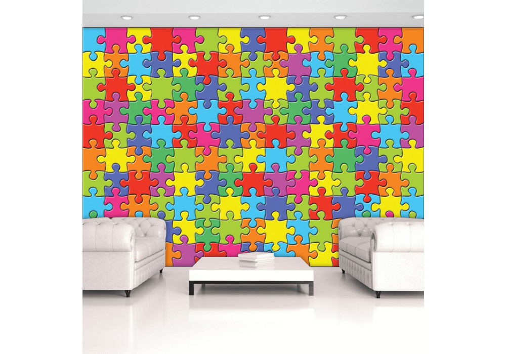 Флізелінові фотошпалери абстракція 416x290 см Різнокольорові пазли на стіні (10127VEXXXXL) +клей