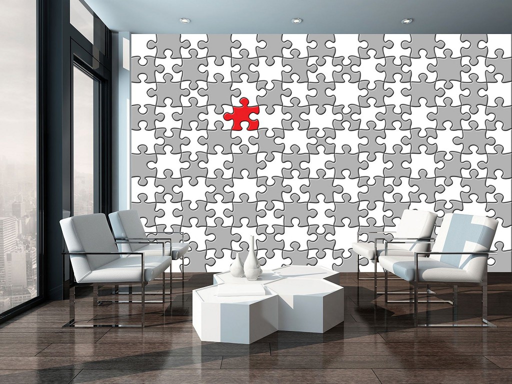 Флизелиновые фотообои в детскую 368x254 см Черно-белые пазлы (10129V8) +клей