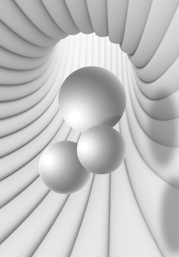 Флизелиновые фотообои абстрактные 206x275 см 3Д Светло-серый туннель с шарами (10141VEA)+клей