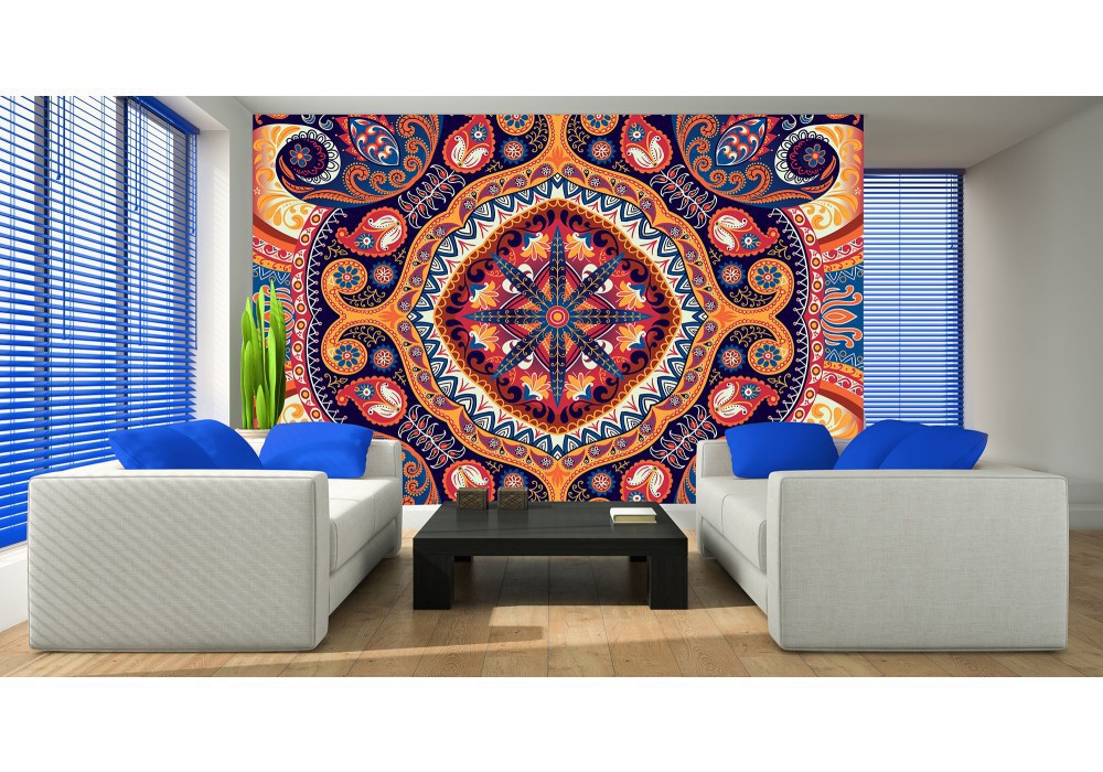 Флизелиновые фотообои абстракция восточный узор 368x254 см Узор в цветочном разноцветном стиле (10142V8) +клей