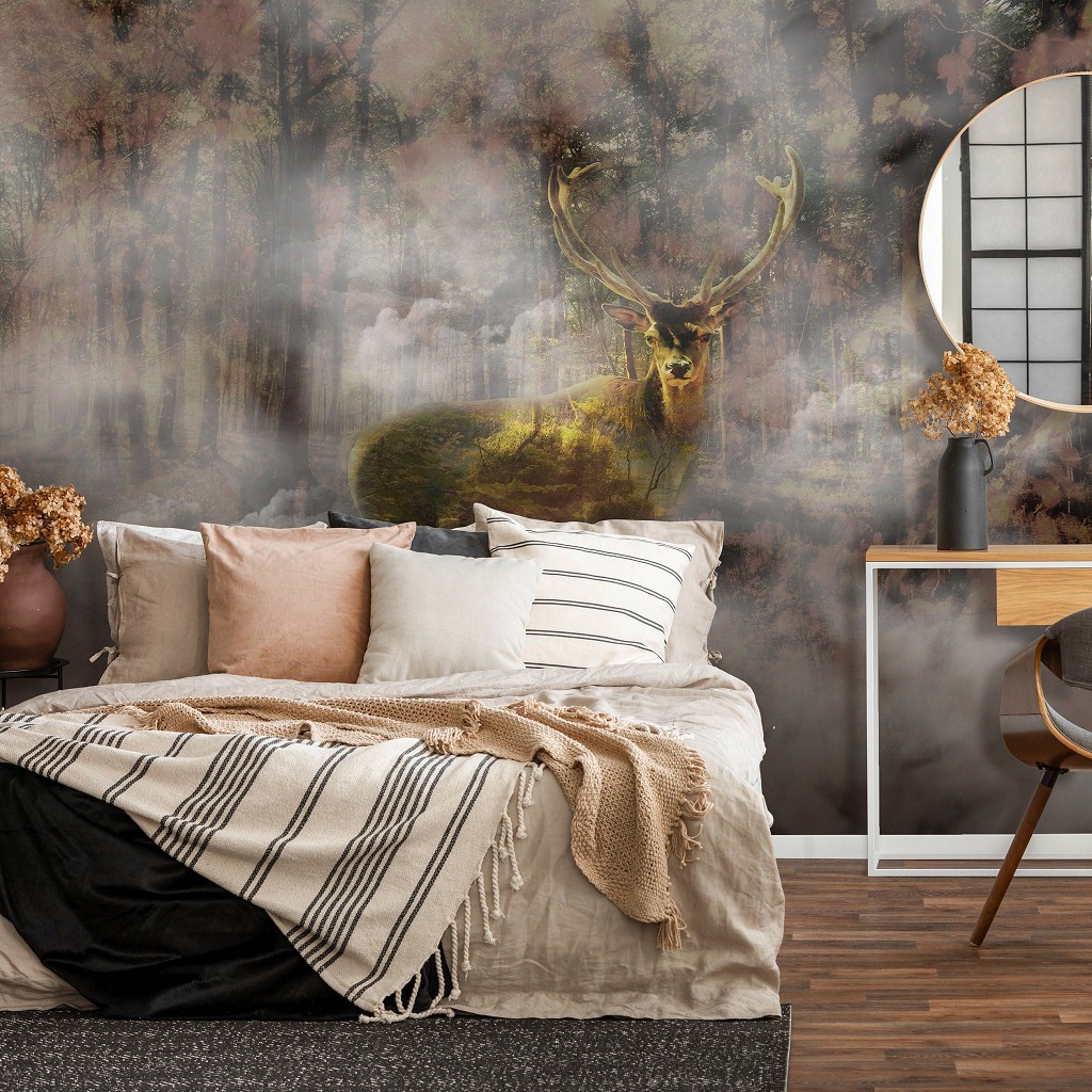 Флізелінові фотошпалери що миються Природа Осінь Олень у туманному лісі (10145V)+клей