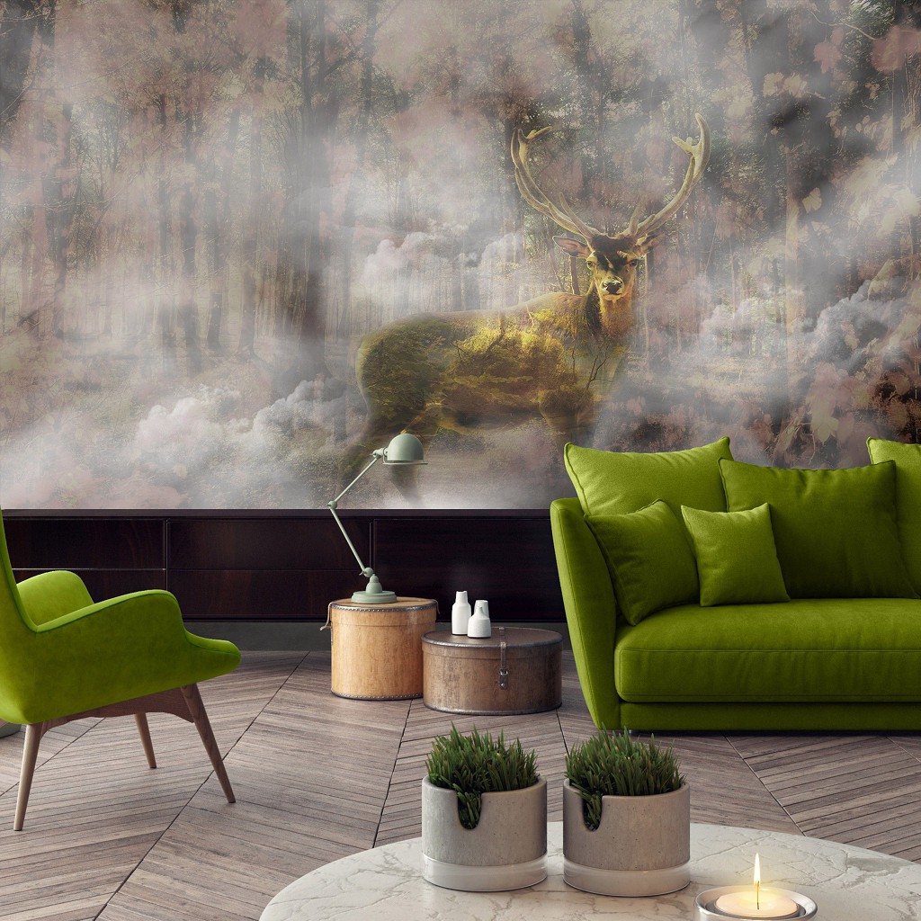 Флизелиновые фотообои фото природы животные 416x290 см Олень в туманном лесу (10145VEXXXXL) +клей