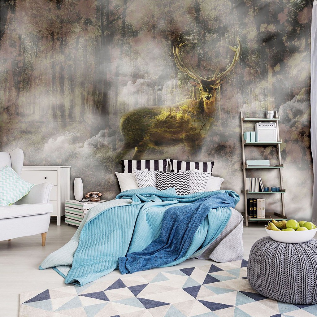 Флізелінові фотошпалери тварини 520x318 см Олень у туманному лісі (10145VEXXXXXL) +клей