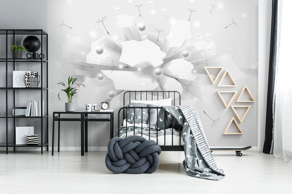 3д флизелиновые фотообои 416x254 см Белая абстракция с шарами на фоне стены (10150VEXXXL) +клей