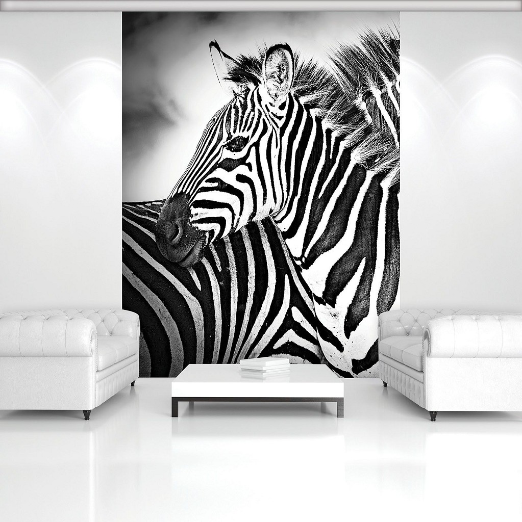Черно-белые животные флизелиновые фотообои 184x254 см Две зебры (10159V4A) +клей