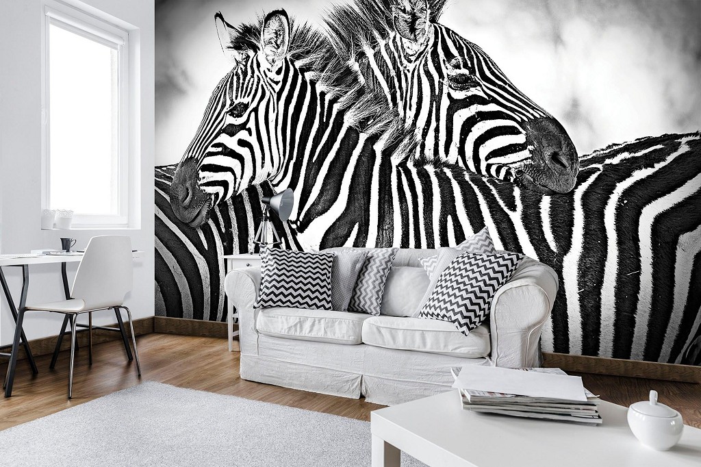 Флізелінові чорно-білі фотошпалери з тваринами 416x254 см Дві зебри (10159VEXXXL) +клей