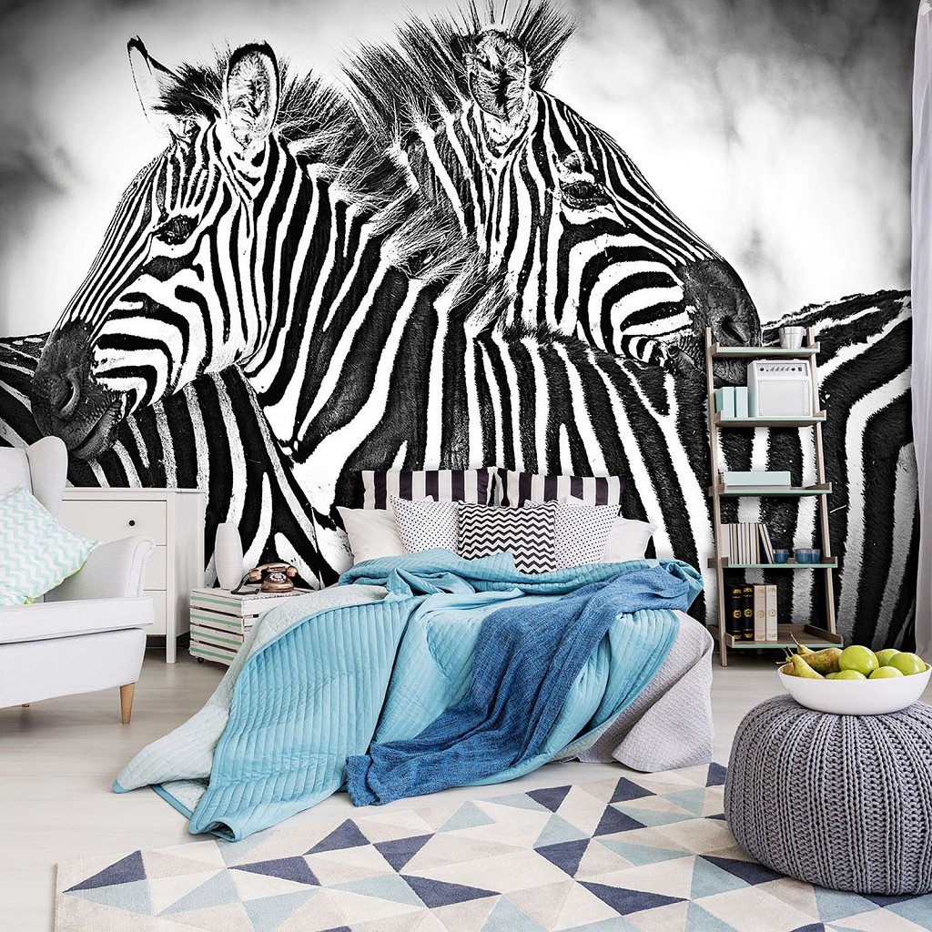 Флізелінові фотошпалери чорно-білі тварини 460x300 см Дві зебри (10159V12) +клей