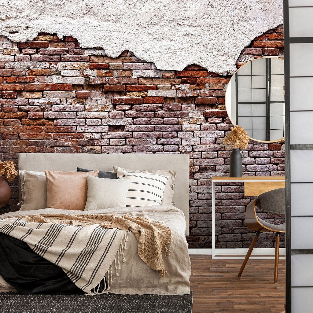 Флизелиновые фотообои под штукатурку стиль лофт 520x318 см Потрепанная старая красная кирпичная стена (10182VEXXXXXL) +клей