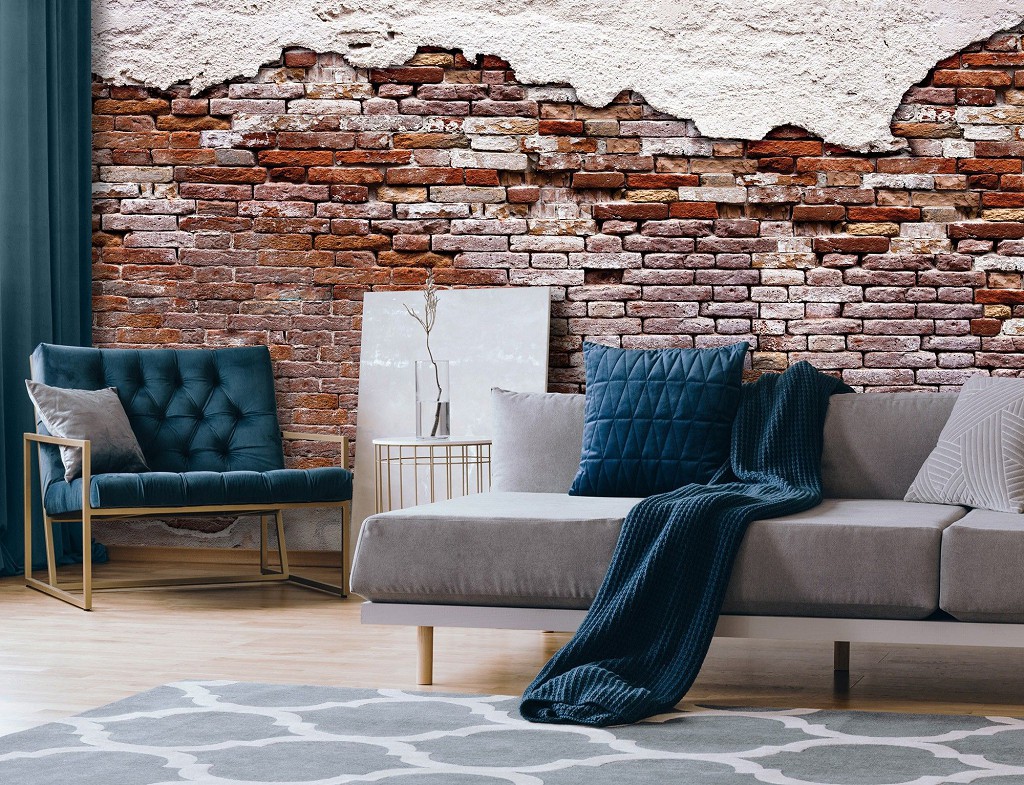 Флизелиновые фотообои в интерьере стиль лофт 460x300 см Потрепанная старая красная кирпичная стена (10182V12) +клей