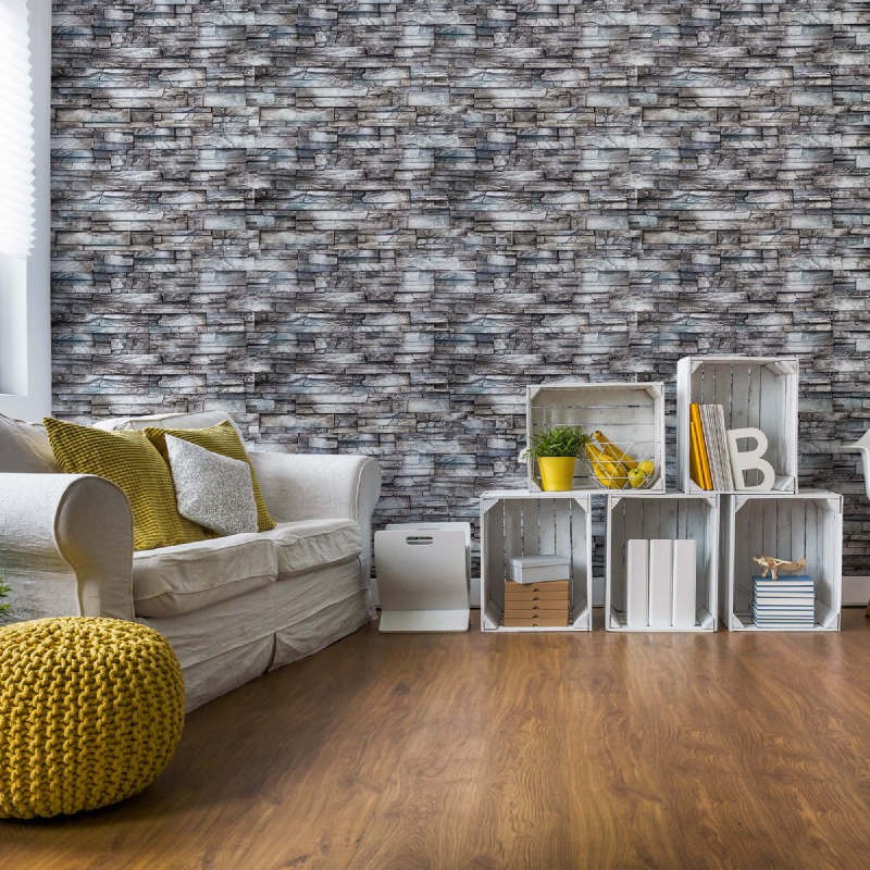 Флізелінові фотошпалери в коридор стиль лофт 368x280 см Декоративні сірі камені (10184V10) +клей