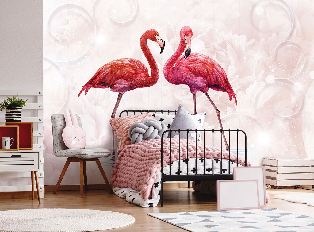 Флизелиновые фотообои в спальню птицы 368x280 см Розовые фламинго (10199V10) +клей