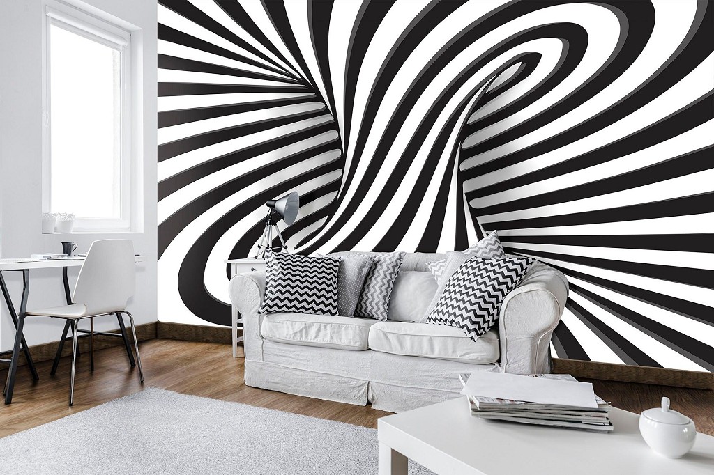 Флізелінові фотошпалери абстракції в інтер'єрі 416x254 см 3D чорно-білий вир (10204VEXXXL)+клей