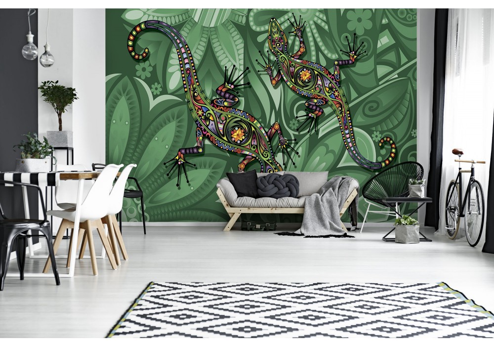 Флизелиновые фотообои зеленые абстракция Ящерица (10214V)+клей