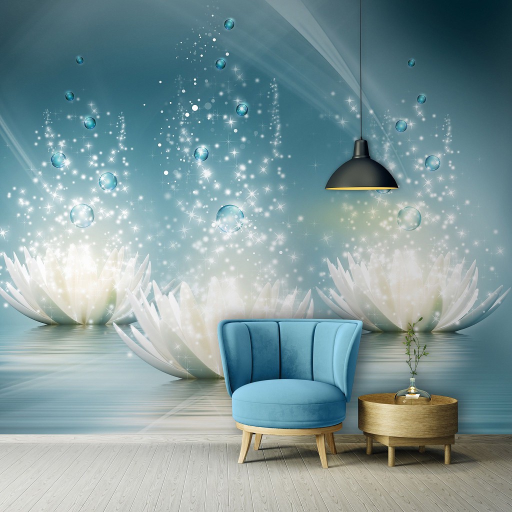 Флизелиновые фотообои 3д цветы 416x254 см Три магические лилии и капли воды (10224VEXXXL) +клей