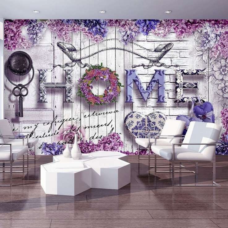 Флизелиновые фотообои на кухню 312x219 см Надпись HOME с цветами (10234VEXXL)+клей