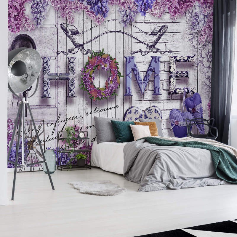 Флизелиновые фотообои 254x184 см Надпись HOME с цветами (10234V4)+клей
