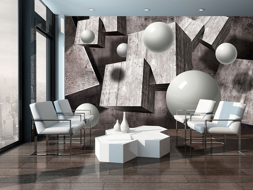 Флізелінові фотошпалери геометрія 254x184 см 3D Сірі кулі та куби у просторі (10235V4)+клей