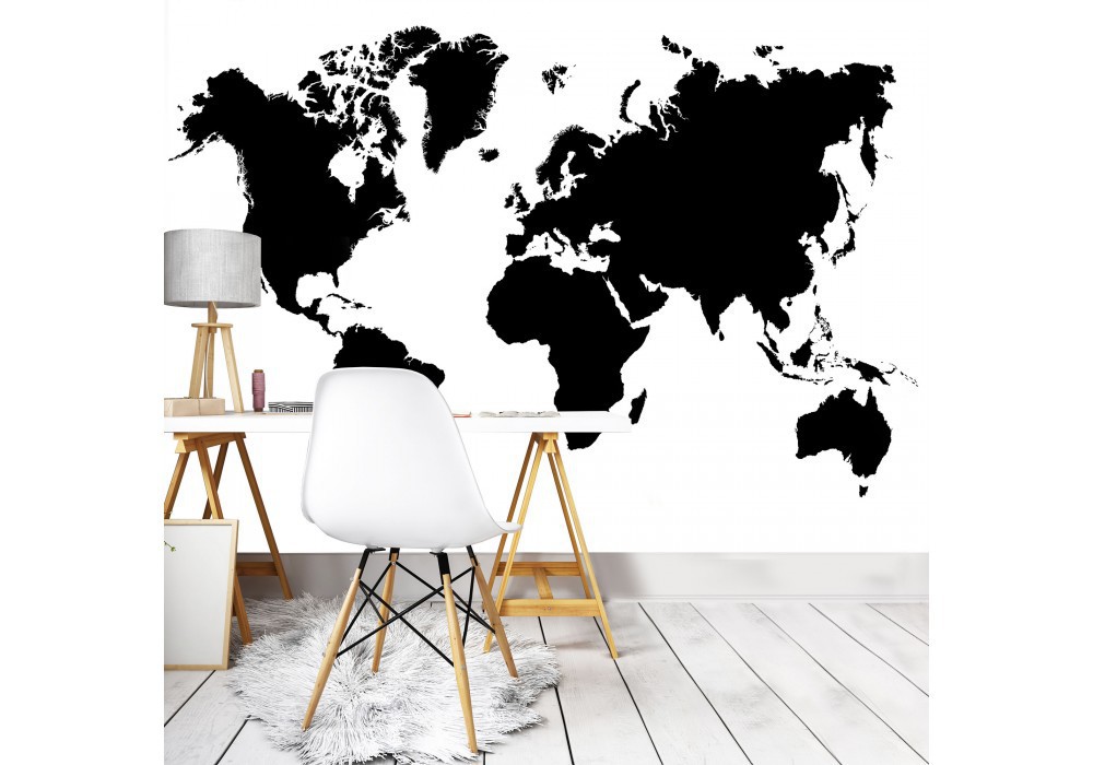 Флизелиновые фотообои фото 368x254 см Черно-белая карта мира (10252V8)+клей