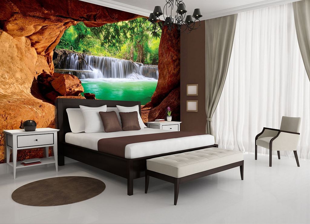 Флизелиновые фото обои 3д 368х254 см Водопад и пещера (10258V8)+клей