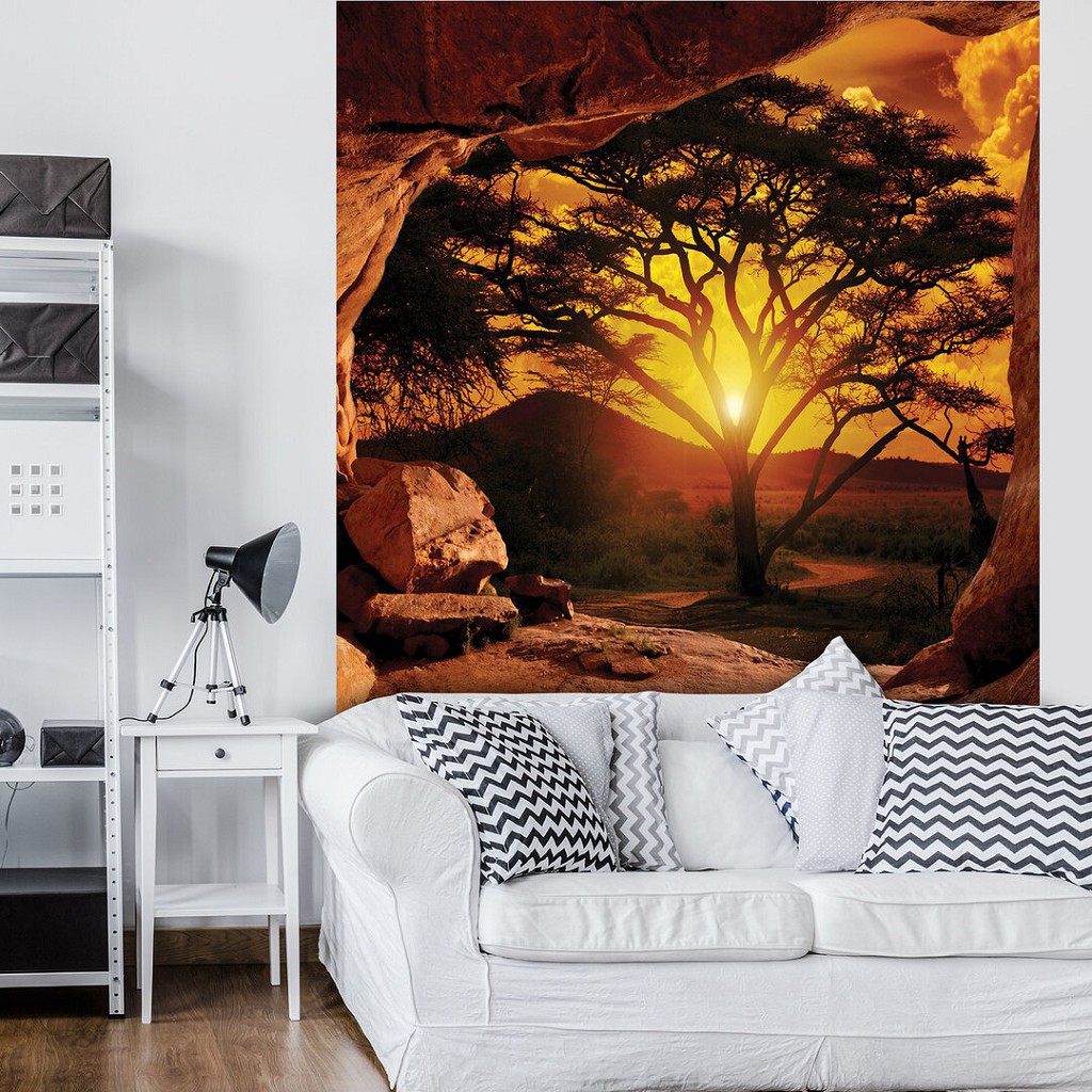 Флізелінові 3д фотошпалери в африканському стилі 206x275 см Вид з печери на захід сонця (10260VEA)+клей