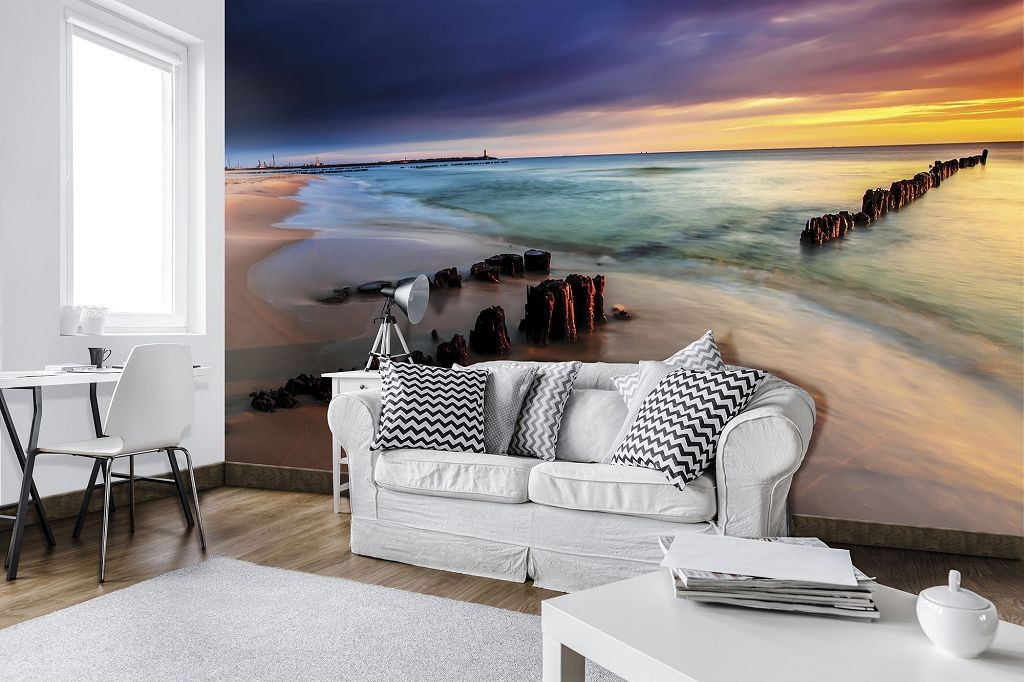 Зд флізелінові фотошпалери в спальню 416x254 см Море Захід сонця Прибережний Пляж (1027VEXXXL)+клей