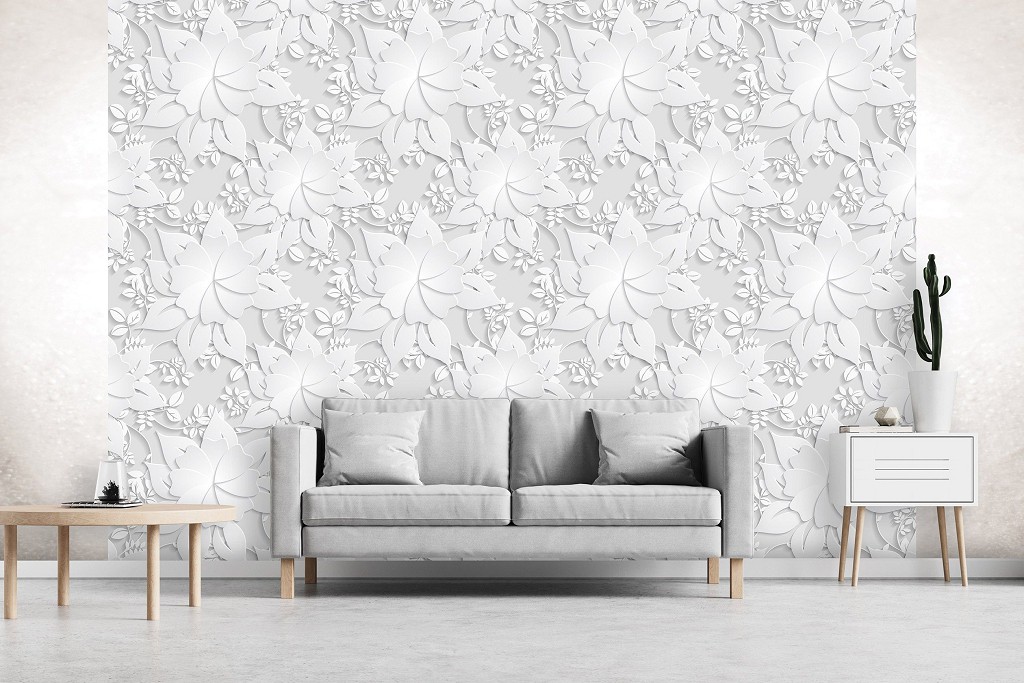 Флизелиновые фотообои на кухню 416x254 см Орнаменты Белые Цветы (10293VEXXXL) +клей