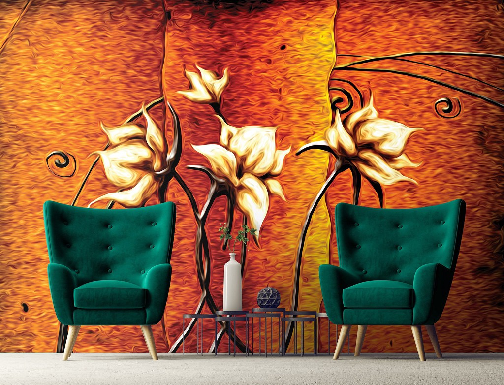 Флизелиновые фотообои в интерьере 416x254 см Искусство Нарисованные Цветы (10304VEXXXL)+клей