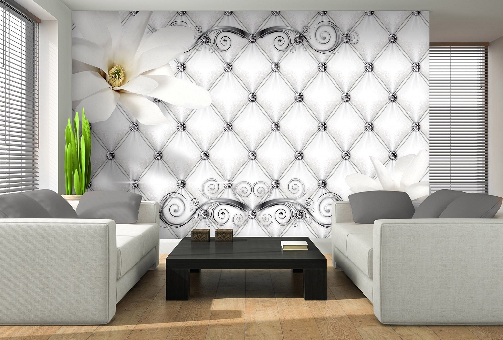 3д флізелінові фотошпалери 368x280 см Візерунок і дві білі квітки (10314V10) +клей