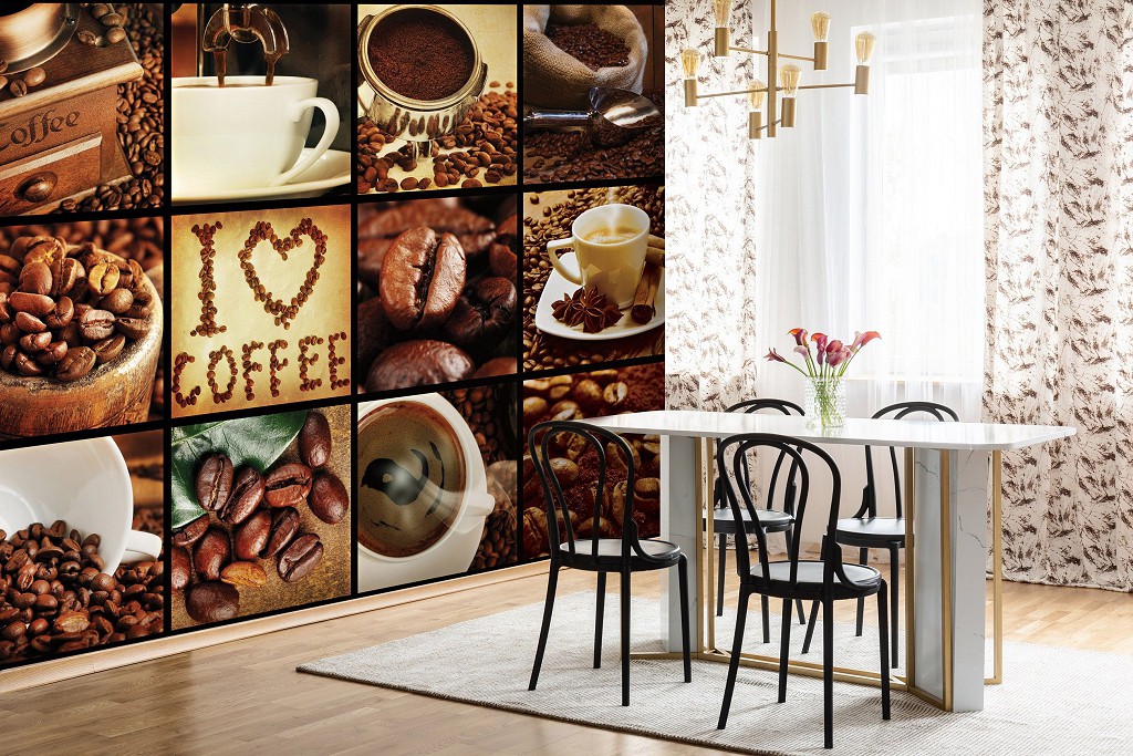 Флізелінові фотошпалери для кухні 368x254 см Я люблю каву колаж (10315V8) +клей
